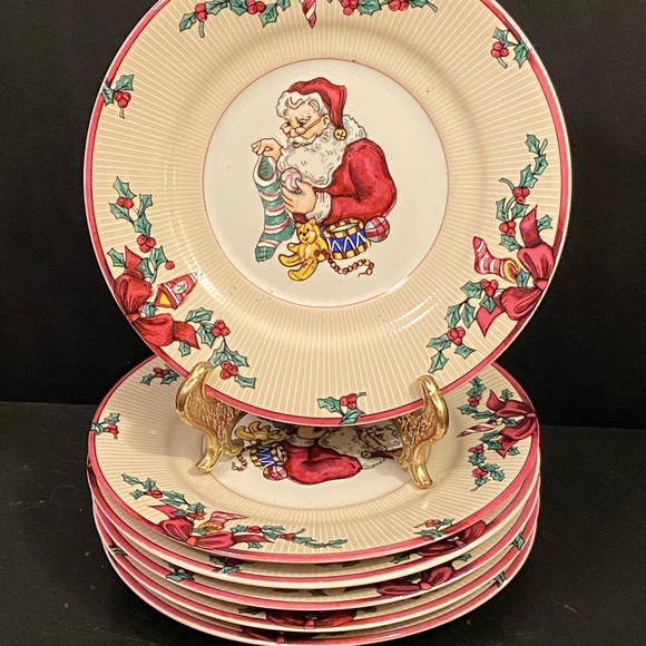 F F Santa's List set of 6 Side Plates 1994 Indonesia - Picture 1 of 5